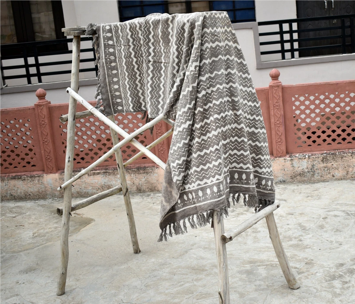 Bohemian Cotton Throws Blanket Indian Mud Cloth Handmade Chair Sham Floral Print