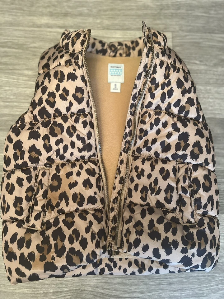 Antiguo Azul Marino - Chaleco Acolchado para niña Talla 4T 4A LEOPARDO Foto 3 de 4