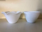2 Piece vintage milk glass Hazel Atlas mixing bowls—one with ruffled edge, wheat