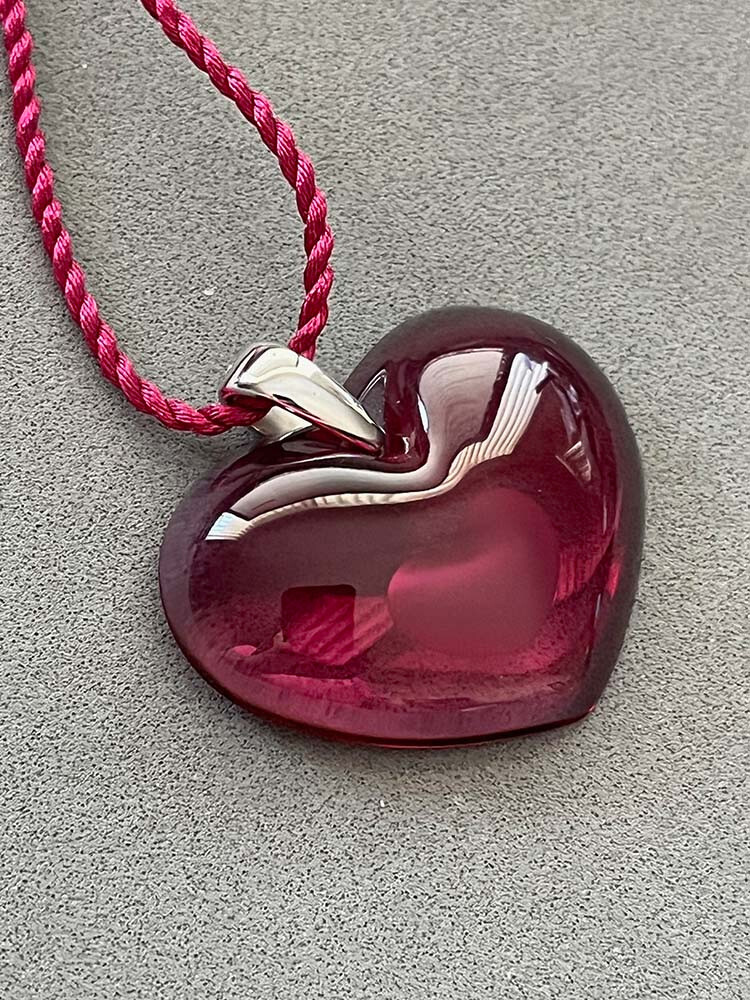 Authentic LALIQUE France Fuschia Pink Tender Heart Crystal Pendant