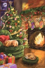 Fireplace Marcello Corti Christmas Postcard Art Postcrossing printed in Russia