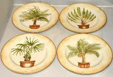 American Atelier At Home Tropical Palm Dessert Salad Snack Plates 8.25" Set of 4