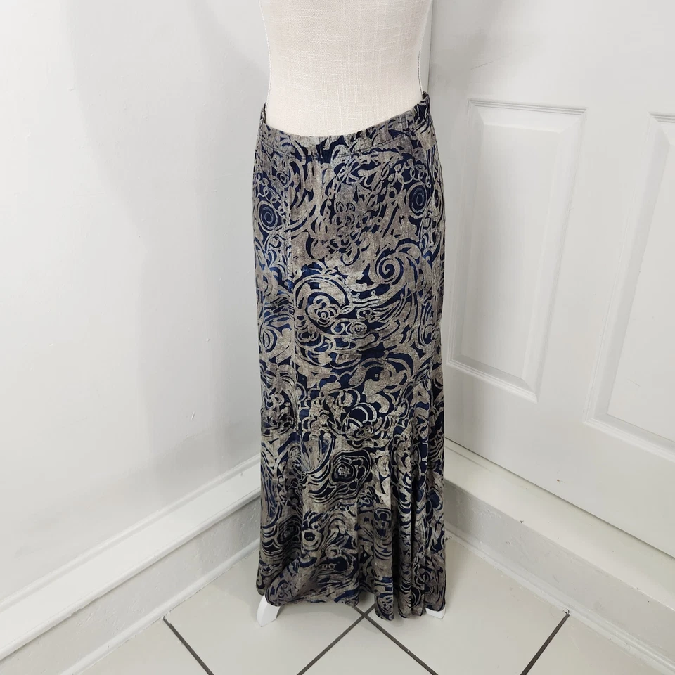Maxi Falda Mujer Peruvian Connection M Gris Azul Floral Boho Modesta Gitana Foto 4 de 4