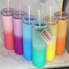 NEW  Dunkin’ 6 PACK Rainbow Silicone Sipper Tumbler 2024 *FREE GIFT W/PURCHASE*