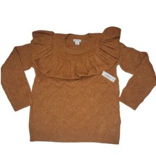 Amazon Essentials Girls Long Sleeve Soft Touch Ruffle Brown Sweater Size M New
