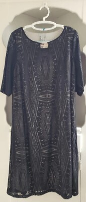 Catherines Pullover Midi Dress Plus Size 1X Gray Slip w/ Black Lace Overlay New