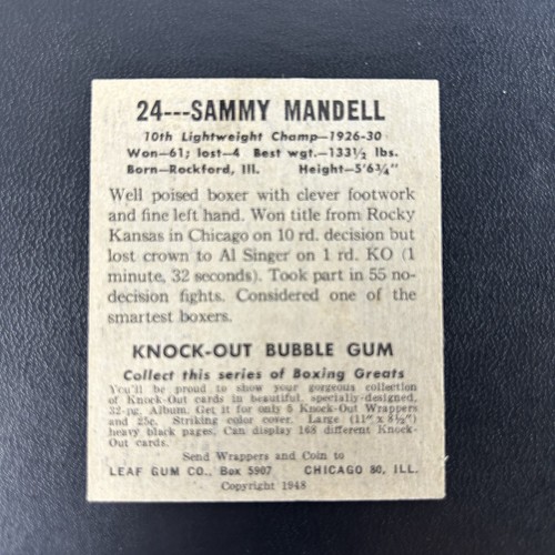 1948 Leaf Boxing Card #24 Sammy Mandell VG - Picture 2 of 2