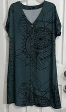 Santa Rosa Boho Chic Dress, Deep Green w/Pattern Size M