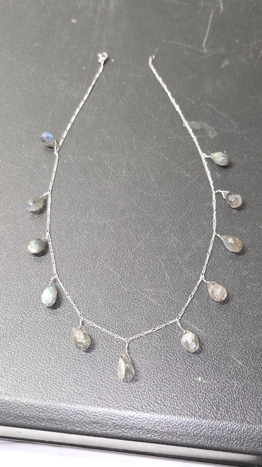 Collar gota pera piedras preciosas de plata de ley diseño de gota de ángel de labradorita... Foto 3 de 4