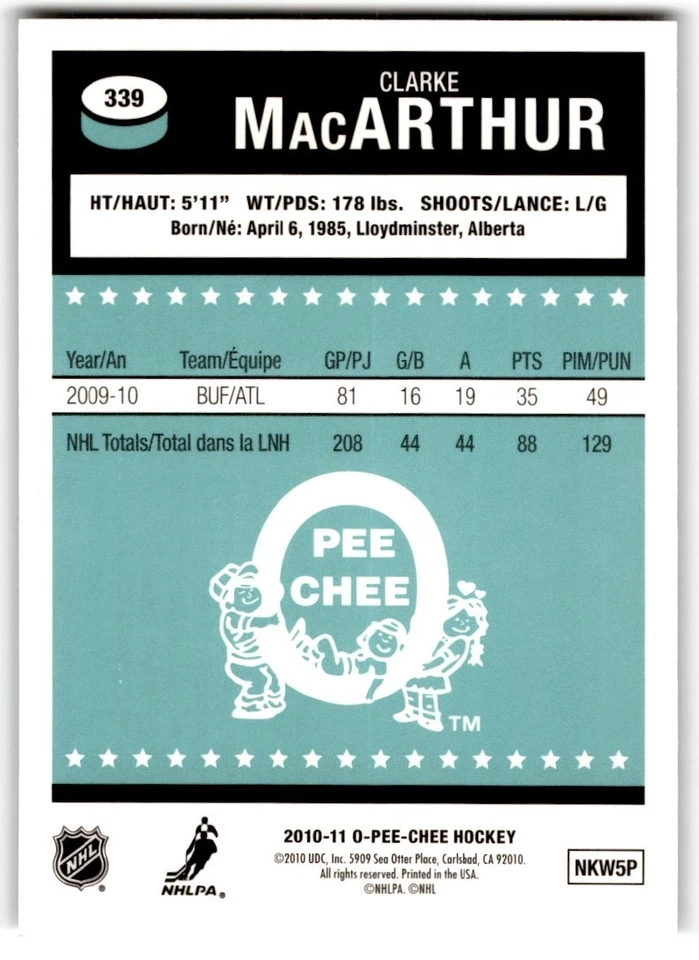 Clarke MacArthur 2010-11 O-Pee-Chee Retro Rainbow #339 Toronto Maple Leafs - Image 2 of 2