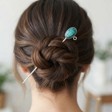 Blue Turquoise Handmade Gemstone Hair Pin 925 Sterling Silver Jewelry