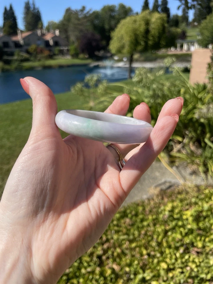 55.5mm Spring Lavender & Green Certified Grade A  Jade Bangle Ships from USA - Image 4 of 4