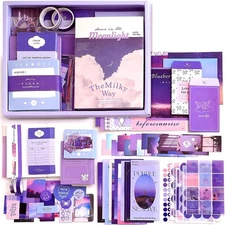 LCLAIDYDY 348 PCS Aesthetic Scrapbook Kit with A6 Grid Notebook, Moonlight 