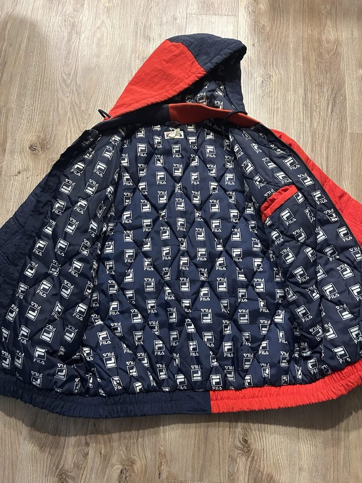 Chaqueta acolchada vintage FILA, hip hop rap años 90, para hombre talla L, azul y rojo cremallera completa Foto 2 de 4