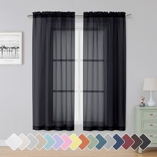 Black Sheer Curtains 63 Inch Length 2 Panels for Bedroom