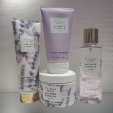 VICTORIA'S SECRET LAVENDER  VANILLA RELAX SET- BODY SCRUB/MIST/WASH/LOTION-4 PC