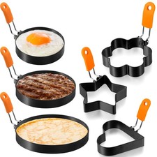 Patelai 6 Pcs Stainless Steel Egg Ring Set with Silicone Handle 4 6 8 Inch