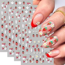 4Pcs Flower Nail Art Stickers Decals 5D Embossed Floral Strawberry strawberry
