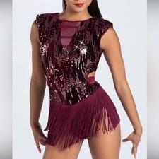 Weissman Elite Sequin Velvet Belted Dance Dress Burgundy NEW Size XS Adult