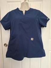Carhartt Force Women  s Scrub Top Metro Blue Multi Pockets Size XL Stretch