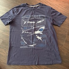 Boys Old Navy Shark Short Sleeve Shirt - Navy Blue, Size XL 14-16 