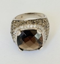 Vintage Signed Sterling Silver Smoky Quartz Dome Cocktail Ring Size 8 14-Grams