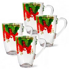 STPGOODS Red Currant Glass Mug Set of 4 Tea Coffee Mug Set [4x11 oz]