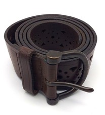 Vintage Leather Belt, Made in USA, Brown Cutout, Western Boho Belt, Womens Med