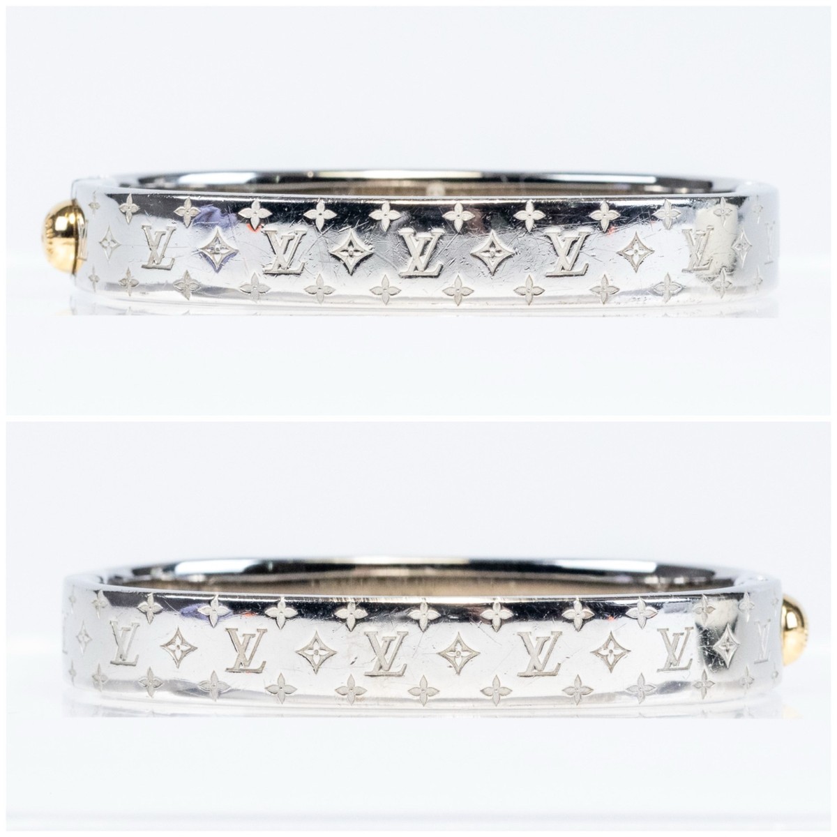 Louis Vuitton LV Nanogram Cuff Bracelet M00249 Bangle Silver Tone