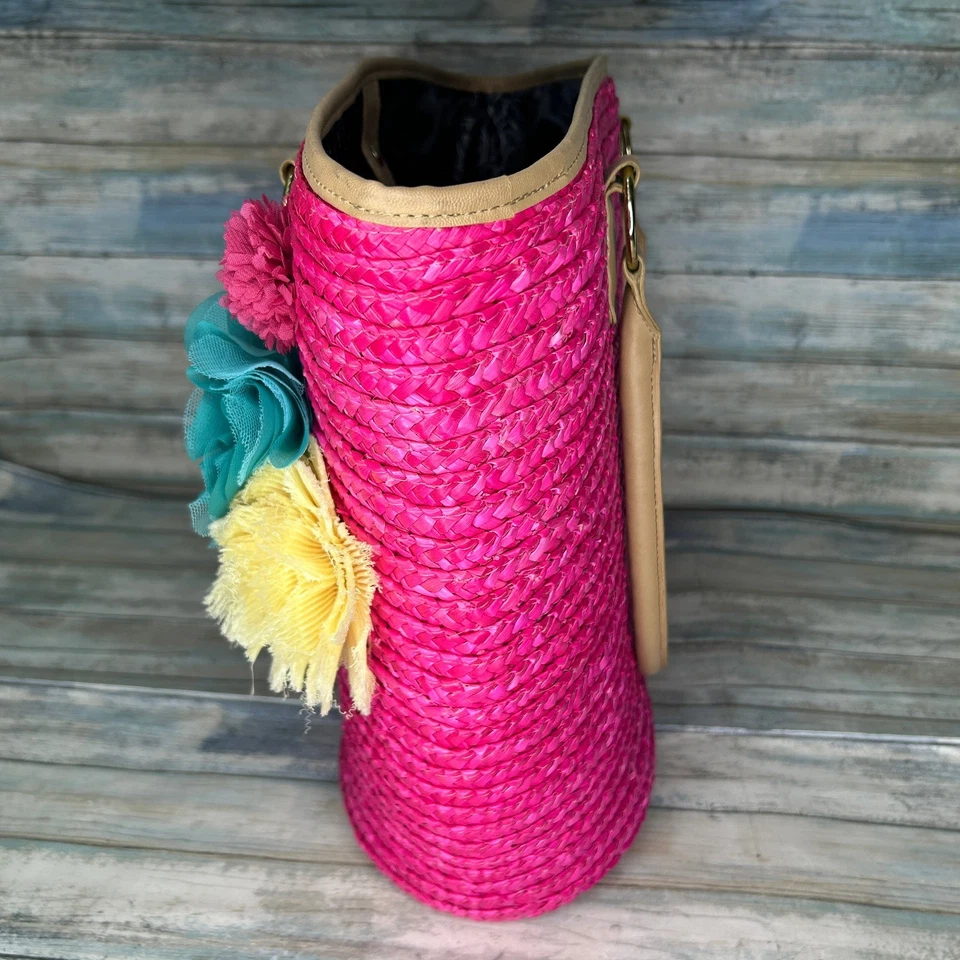 Bolso de Mano Betsey Johnson Paja Playa Picnic Rosa Flores Foto 4 de 4