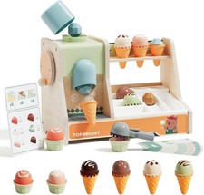 Wooden Ice Cream Pretend Play Toys, Play Kitchen Set for Kids with Ice Cream Cou
