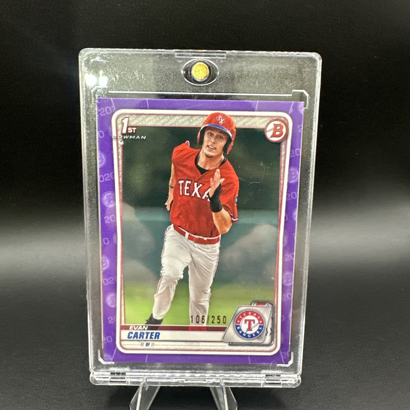 2020 Bowman Draft Chrome #BD-126 Evan Carter Rangers Purple 1st Bowman /250