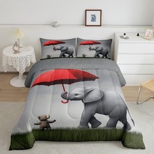 Elephant Comforter Set Full Size 3D Wild Animal Pattern Comforter Umbrella Pr...