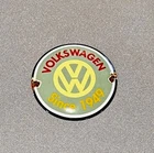 VINTAGE DOMED VW VOLKSWAGEN PORCELAIN SIGN GAS CAR TRUCK OIL MOTORCYCLE