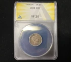 1908 US Barber 90% Silver Dime - ANACS Graded VF20 - Straight Grade