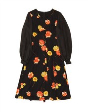 VINTAGE Womens Long Sleeve Maxi Dress UK 12 Medium Black Floral DI03