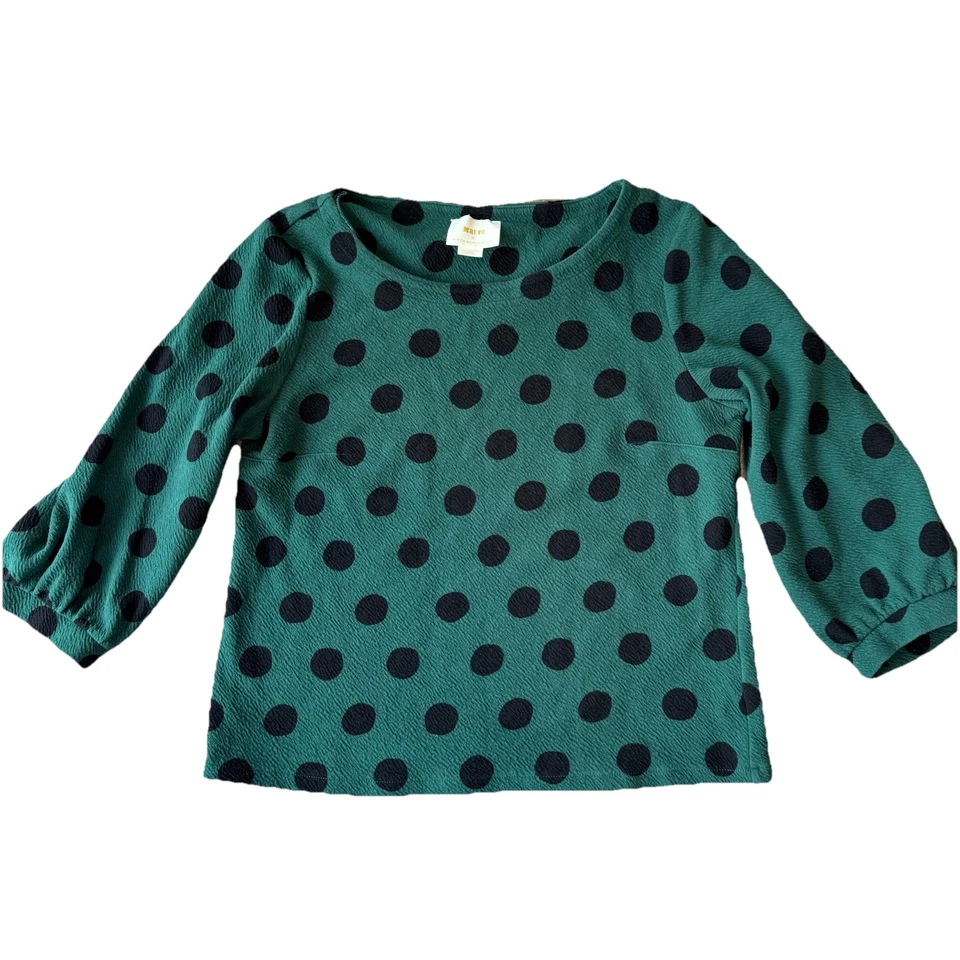 Blusa para mujer Anthropologie Maeve verde a lunares manga abullonada 3/4 talla mediana Foto 2 de 4