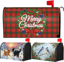 3Pcs Winter Christmas Mailbox Covers Magnetic Standard Size, 21X18 Inch Santa Bi