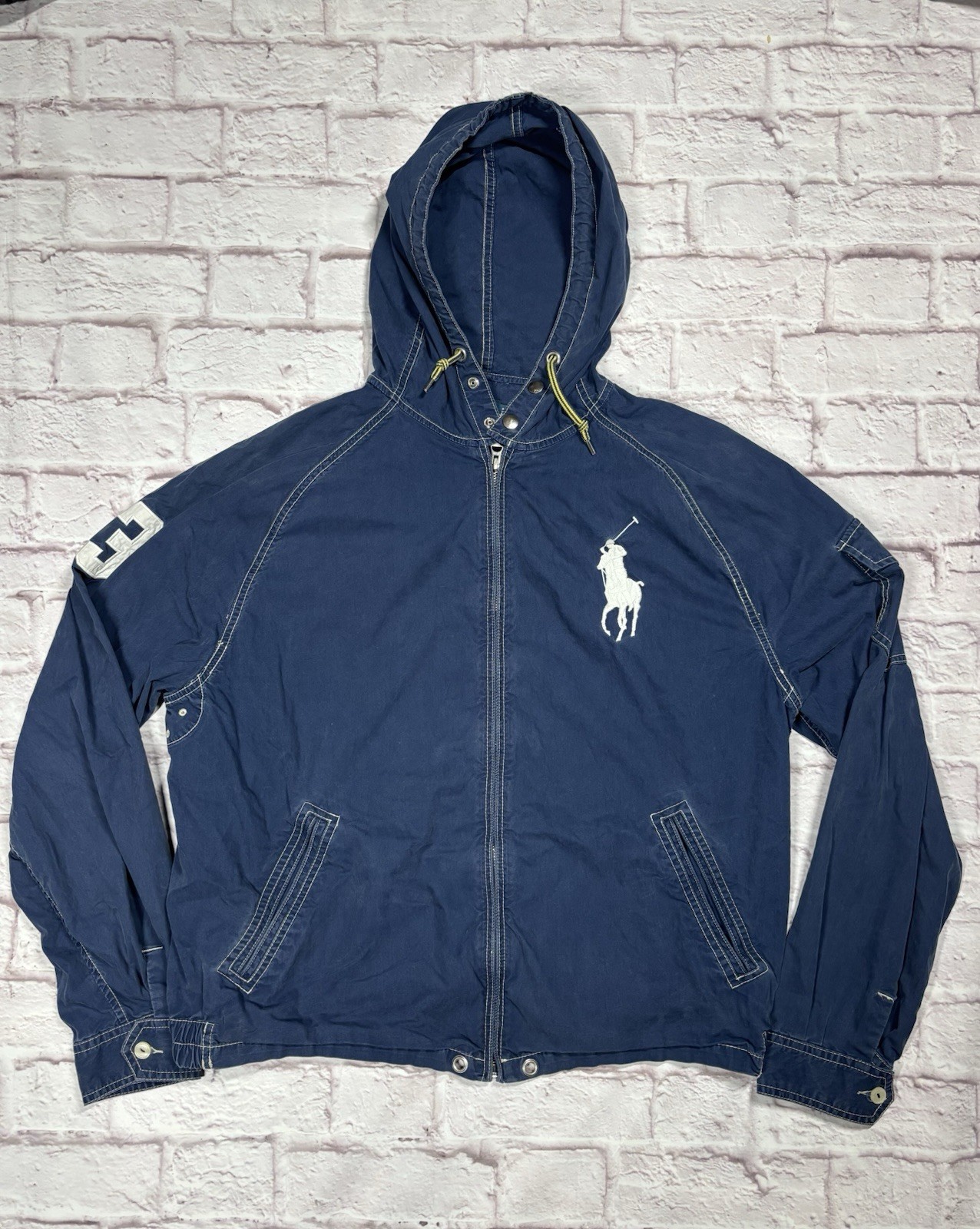 Giacca Bomber Vintage POLO RALPH LAUREN Big Pony Full Zip con Cappuccio Anni 2000 Navy
