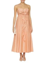 Zimmermann Acacia Ruffle Maxi Dress | Tan/Terracotta, Strapless, Evening/Formal