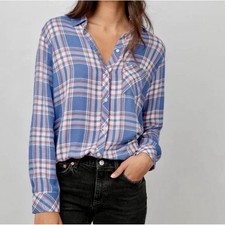 Camisa de franela a cuadros Rails Hunter con botones mediana azul cielo blanco narciso