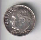 1957-P ROOSEVELT DIME 10¢ PHILADELPHIA 90% SILVER COIN UNITED STATES MINT
