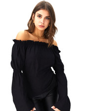 Blouse Multi Styles Gothic Pirate LARP Country Black Size 34-38