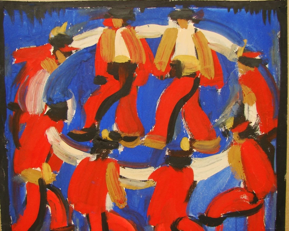 Ukrainian Soviet Painting Ethnicities figure Hutsul dance musician Bouchukism - Image 2 of 4