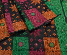 Sushila Vintage Black Saree 100 Pure Silk Woven Floral 5 YD Sari Craft Fabric