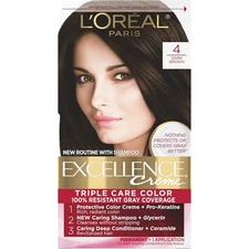 L'Oreal Paris Excellence Creme Permanent 1 Count (Pack of 1), 4 Dark Brown 
