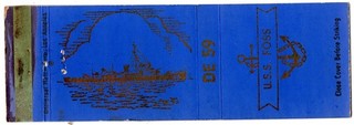 MILITARY U.S.S. FOSS DE 59 / U.S. NAVY DESTROYER ESCORT 20 FS MATCHBOOK COVER