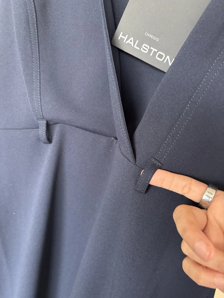 HALSTON синий воротник платье размер 10 офис карьера работы капсулы с Ярлыками ~ отсутствует ремень! - Изображение 4 из 4