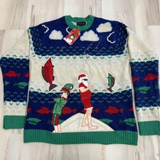 Blizzard Bay Sweater Mens Medium Multicolor Santa Elf Fishing Ugly Christmas