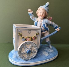 Antique Sitzendorf Porcelain Cupid Angel Flower Posy Figure Cart Boy Vase AF